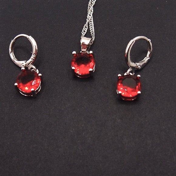 ⭐Bundle Sale⭐ 4Pc. Ruby Earrings and Necklace Set Solid 925 Sterling Silver - Picture 4 of 10
